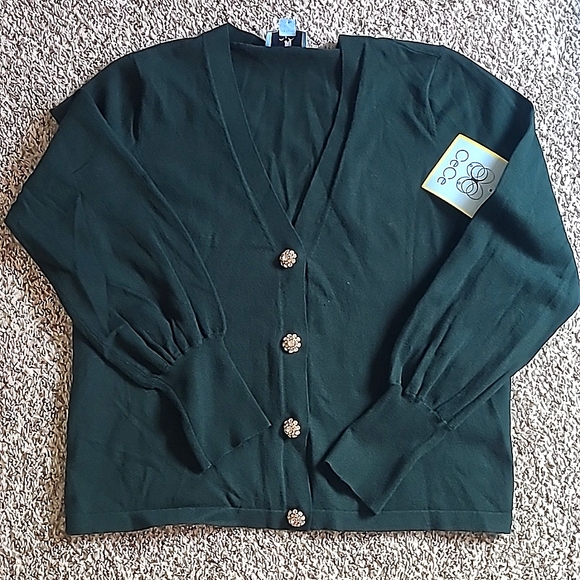 CeCe Sweaters Cece Dark Green Rhinestone Cardigan Poshmark